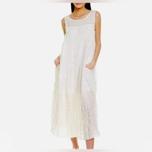 Max Studio Sleeveless Scoop Neck Tiered Maxi Dress White Seize S